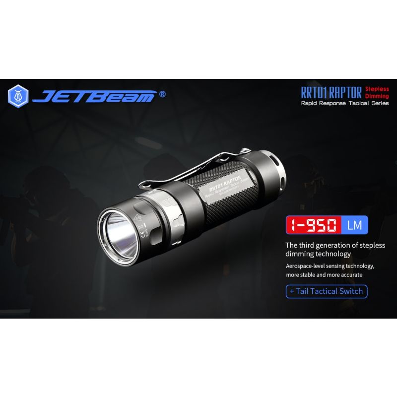 JETBeam JET-RRT01 XP-L EDC lommelykt 950 lumen lyssterk LED belysning lang batterilevetid opptil 80 timer