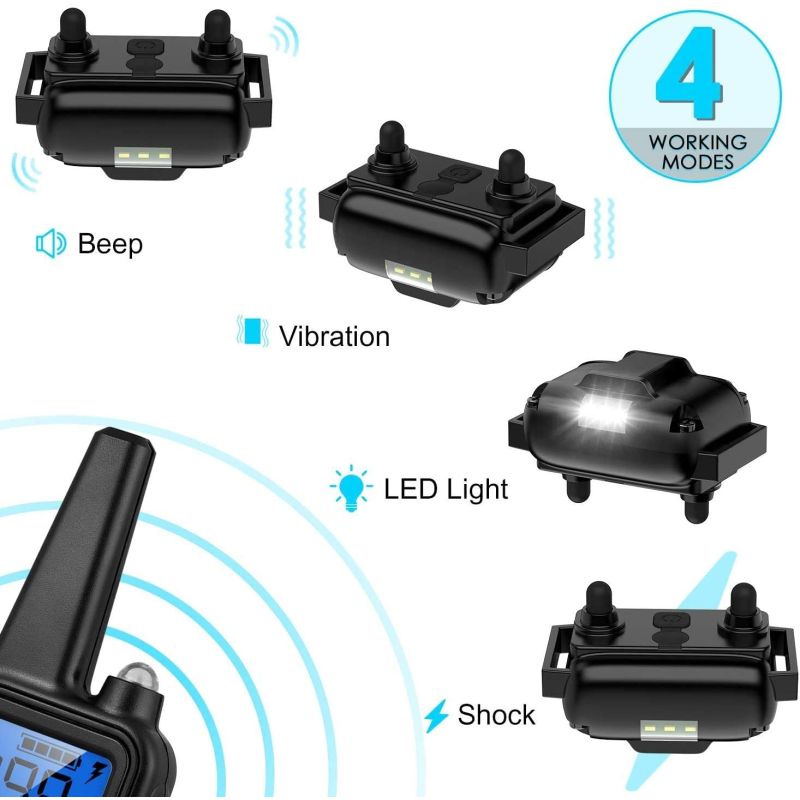 800m elektrisk hundetreningshalsbånd med fjernkontroll vanntett LCD-skjerm tre treningsmoduser alle størrelse