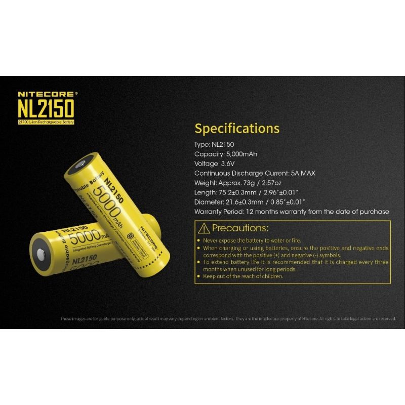 Nitecore NL2150 5000mAh 3.6V Li-ion oppladbart batteri for høy-effekt lommelykter og bærbare elektronikk