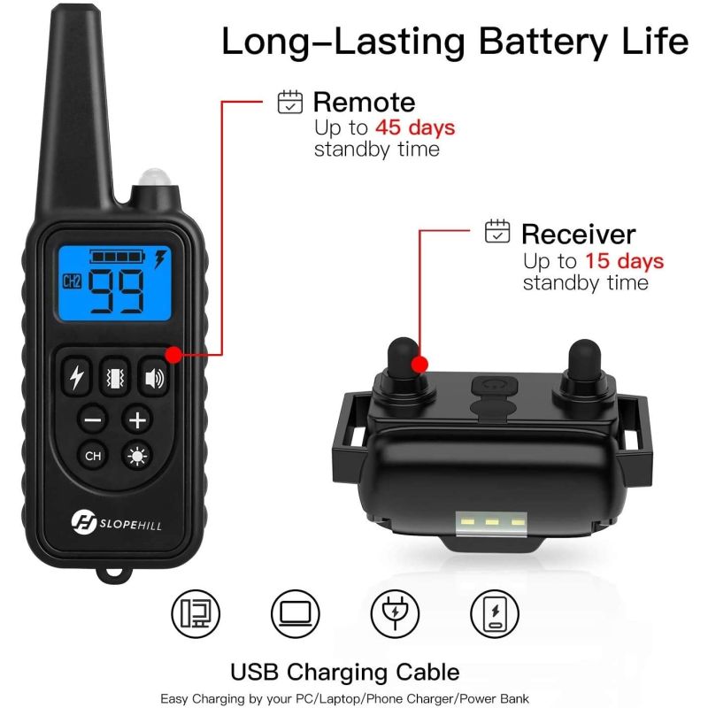 800m elektrisk hundetreningshalsbånd med fjernkontroll vanntett LCD-skjerm tre treningsmoduser alle størrelse