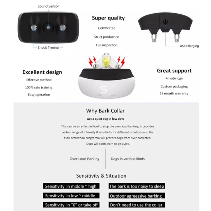 Touch 7 Nivå Hund Bark Shock Treningskrage Vanntett Human Hund Trening Justerbare Shock Nivåer