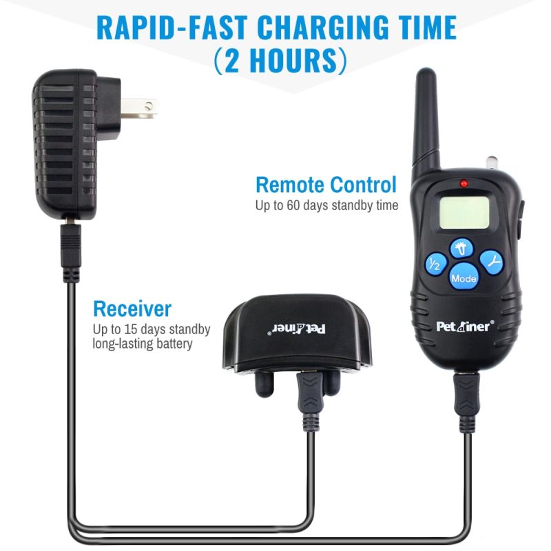 Petrainer 998D fjernkontroll elektrisk hundehalsbånd oppladbart regntett lang rekkevidde LCD-skjerm hundetrening