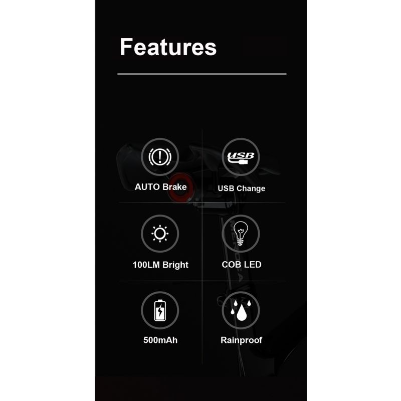 Super en Smart sykkellys med auto start stopp IPX6 vanntett LED baklys for sykkelsikkerhet og USB-lading