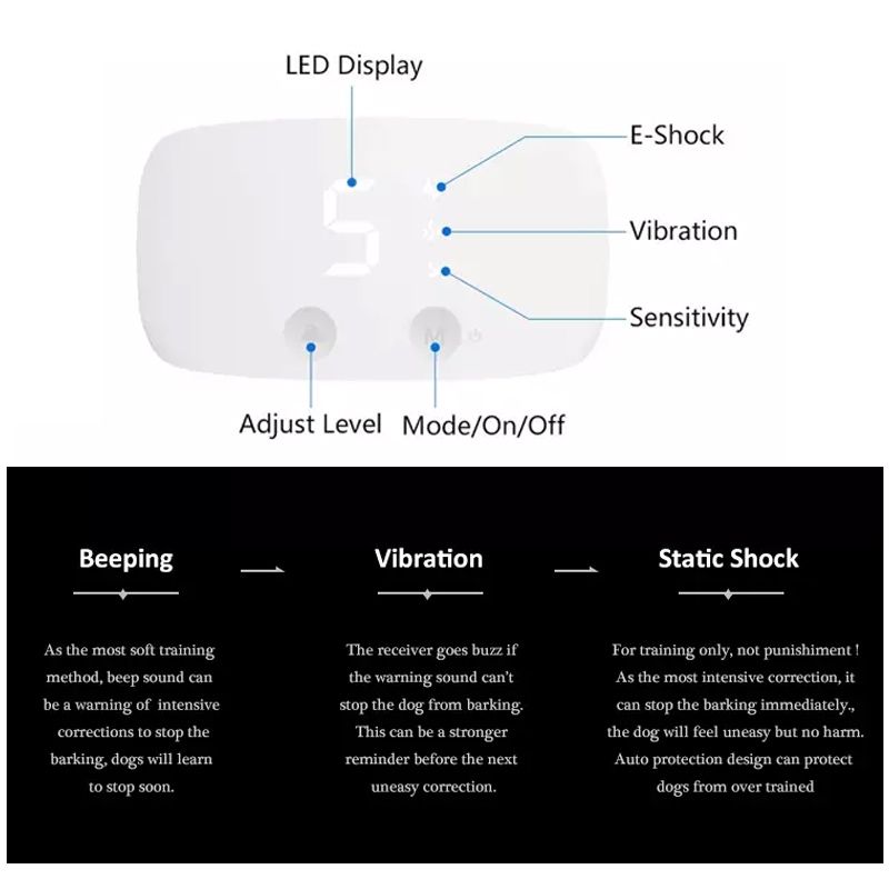 Touch 7 Nivå Hund Bark Shock Treningskrage Vanntett Human Hund Trening Justerbare Shock Nivåer