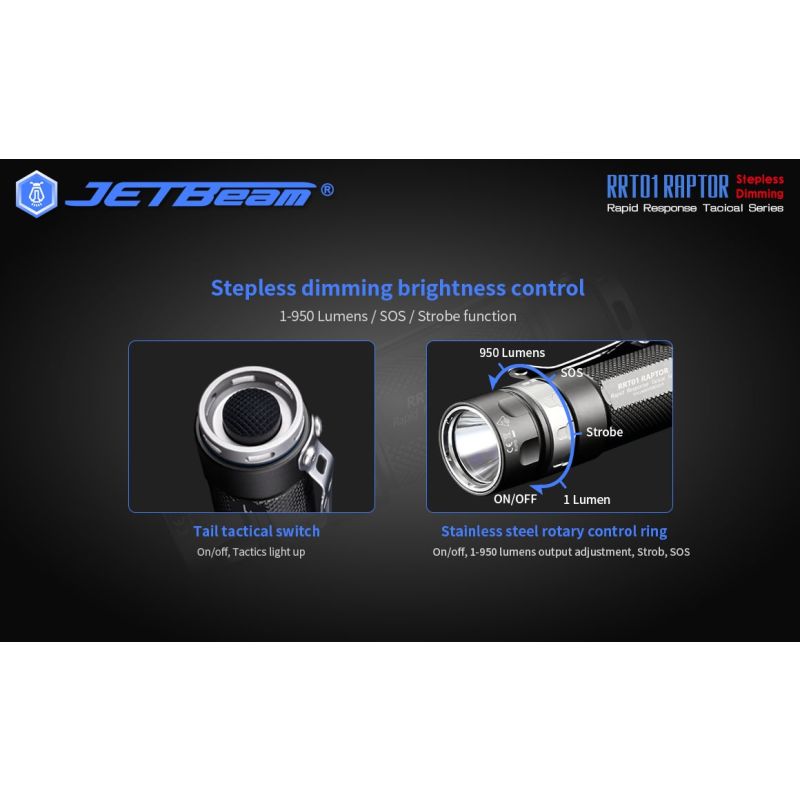 JETBeam JET-RRT01 XP-L EDC lommelykt 950 lumen lyssterk LED belysning lang batterilevetid opptil 80 timer