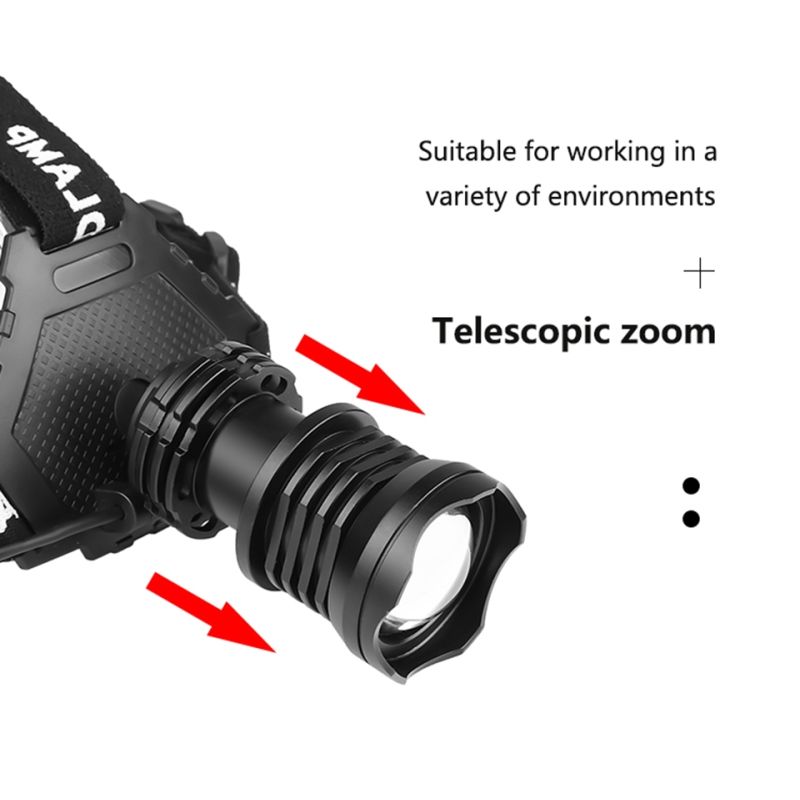 Kraftig XHP70 LED-hodelykt 8000LM USB-oppladbar IPX5 vanntett justerbare moduser ideell for utendørs belysning