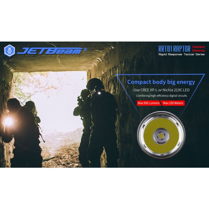 JETBeam JET-RRT01 XP-L EDC lommelykt 950 lumen lyssterk LED belysning lang batterilevetid opptil 80 timer