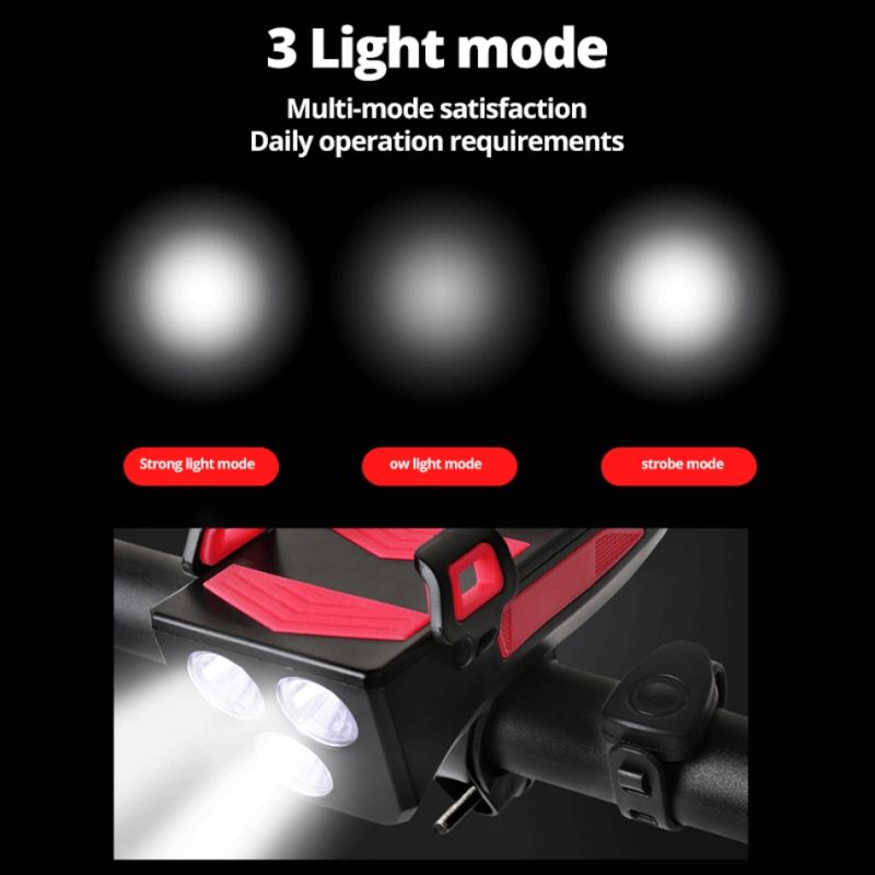 4 i 1 multifunksjonelt sykkellys med 800 lumen sykkelhorn og telefonholder perfekt sykkeltilbehør