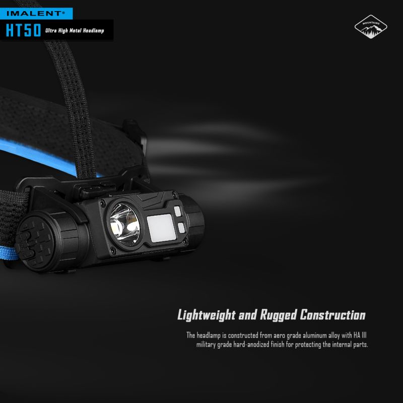 IMALENT HT50 LED-hodelykt med to lyskilder og 3000 lumen kraftig og vanntett for utendørs eventyr