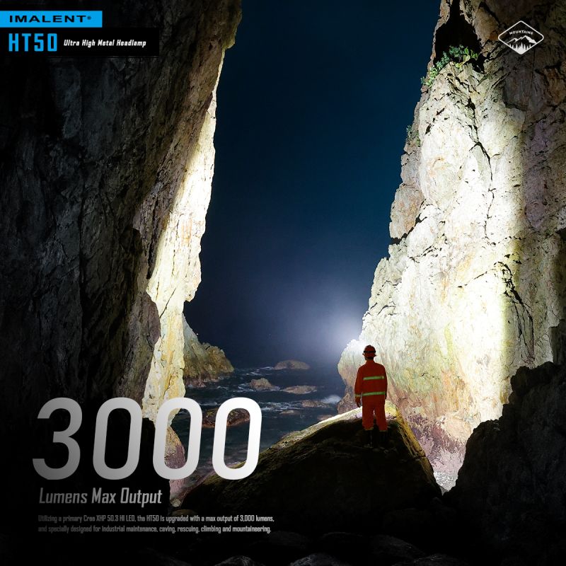 IMALENT HT50 LED-hodelykt med to lyskilder og 3000 lumen kraftig og vanntett for utendørs eventyr