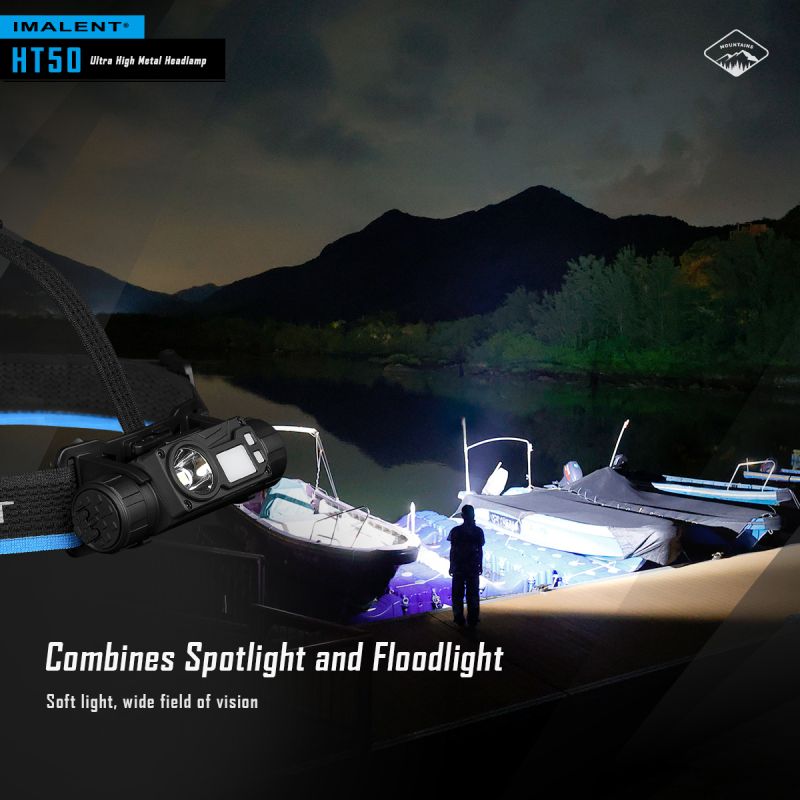 IMALENT HT50 LED-hodelykt med to lyskilder og 3000 lumen kraftig og vanntett for utendørs eventyr