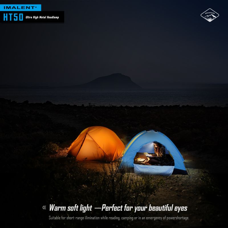 IMALENT HT50 LED-hodelykt med to lyskilder og 3000 lumen kraftig og vanntett for utendørs eventyr