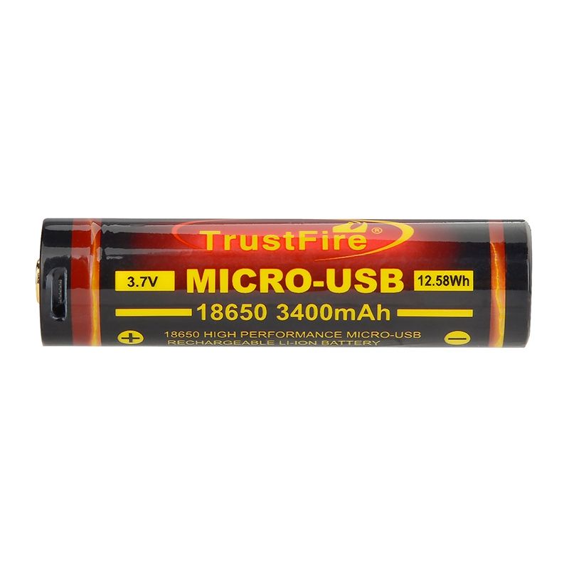 TrustFire 18650 3400mAh 3.7V Micro USB oppladbart batteri høy kapasitet for lommelykter og Bluetooth høyttalere
