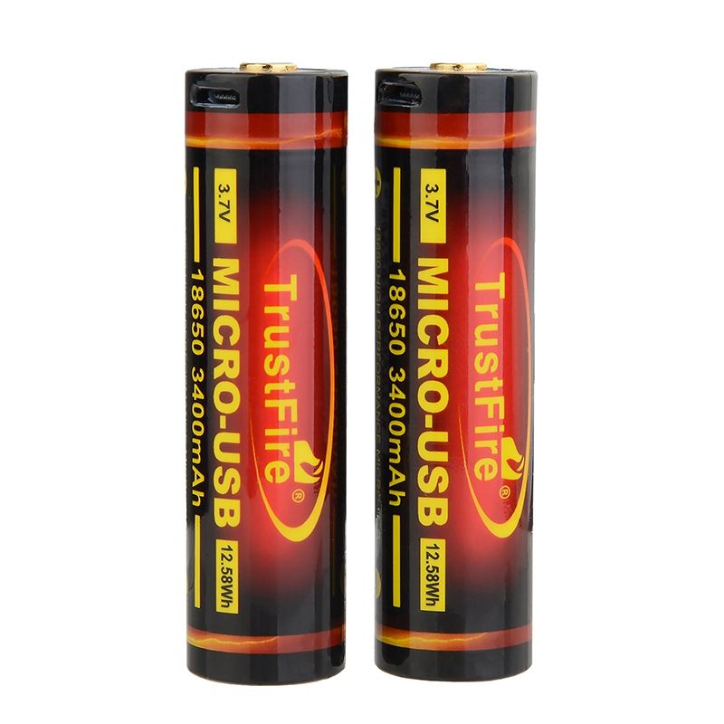 TrustFire 18650 3400mAh 3.7V Micro USB oppladbart batteri høy kapasitet for lommelykter og Bluetooth høyttalere