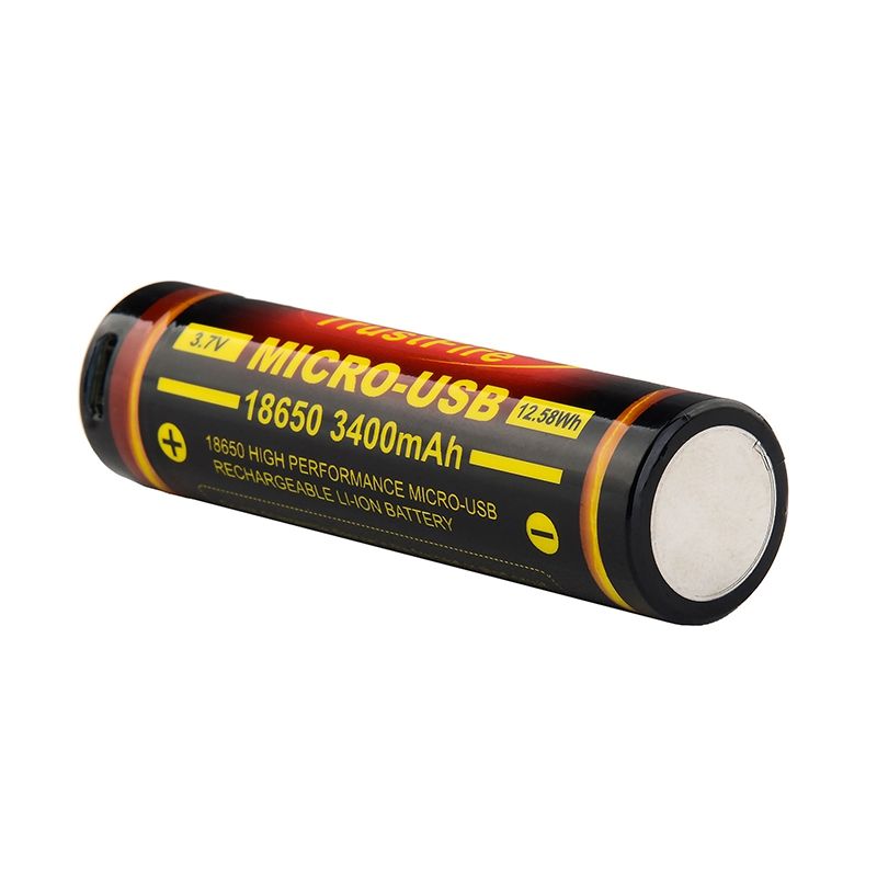 TrustFire 18650 3400mAh 3.7V Micro USB oppladbart batteri høy kapasitet for lommelykter og Bluetooth høyttalere