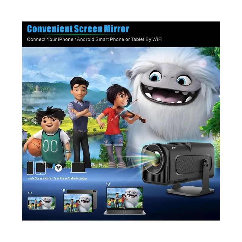 HY320-projektor Android 11-projektor 390 ANSI-lumen bærbar projektor for hjemmeunderholdning og utendørs kino