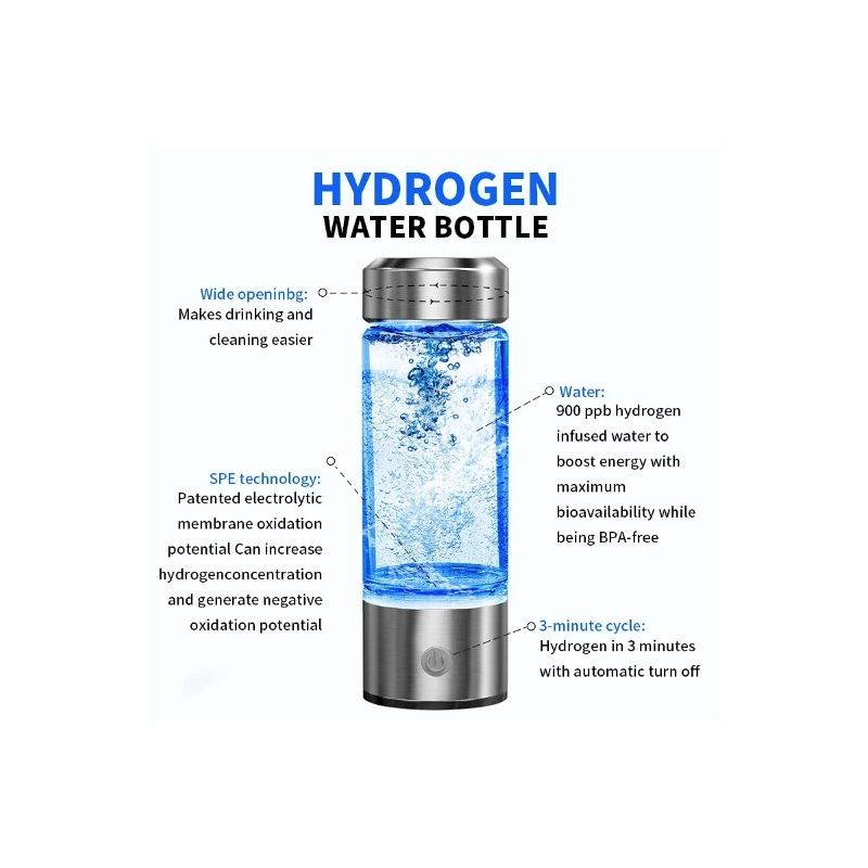 Bærbar hydrogenflaske 420ml med super antioksidanter for cellulær helse og hydrering høyt borosilikatglass
