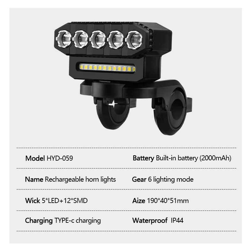 USB oppladbart sykkelfrontlys kraftig 120dB sykkelhorn vanntett sykkelsikkerhetstilbehør for eventyrlystne syklister