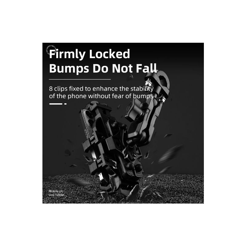 ROCKBROS Telefonholder for Motorsykkel Justerbar og Roterbar Sklisikker Sykkeltelefonholder i Aluminium