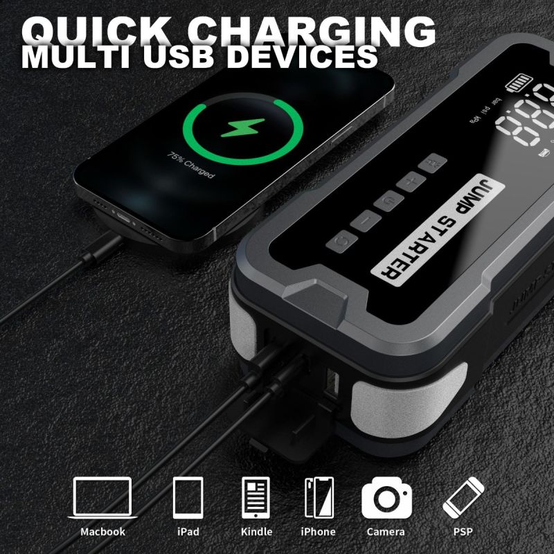 Multifunksjonell Jump Starter Power Bank med Bærbar Lader Toppstrøm 2000A 8000mAh for Bilbatteriproblemer