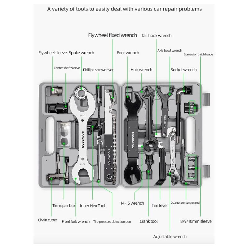 ROCKBROS bærbart sykkelreparasjonssett profesjonelt sykkelverktøy i karbonstål for sykkelentusiaster