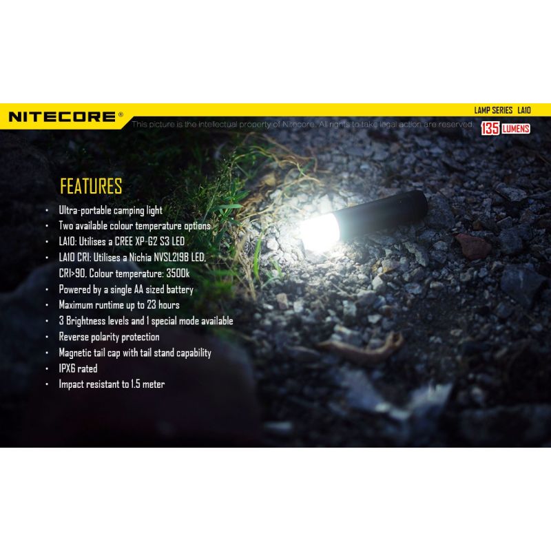 Nitecore LA10 mini EDC 135 lumen camping lommelykt med Nichia XP-G2 S3 LED og praktisk vridestrøm-design