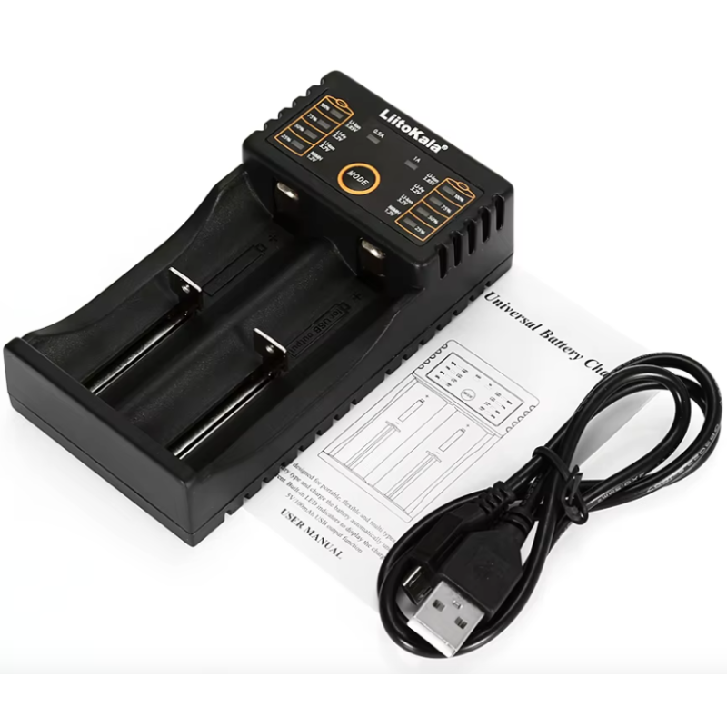 LiitoKala Lii-202 smartlader for 18650 26650 14500 batterier dobbel ladekanal Micro USB-inngang bærbar lader