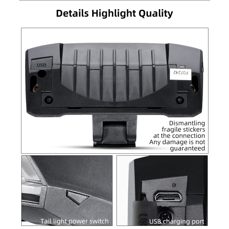 ROCKBROS LKWD-R1 sykkellys smart USB LED med trådløs fjernkontroll for synlighet og sikkerhet MTB og bysykling