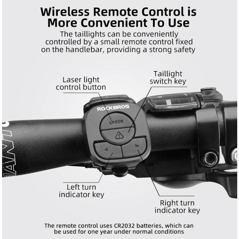 ROCKBROS LKWD-R1 sykkellys smart USB LED med trådløs fjernkontroll for synlighet og sikkerhet MTB og bysykling