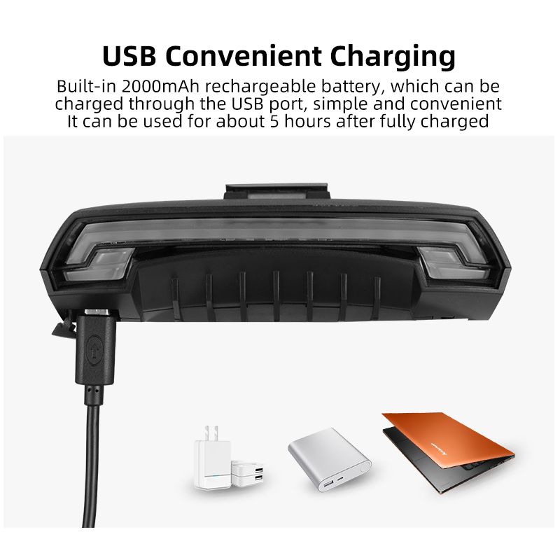 ROCKBROS LKWD-R1 sykkellys smart USB LED med trådløs fjernkontroll for synlighet og sikkerhet MTB og bysykling