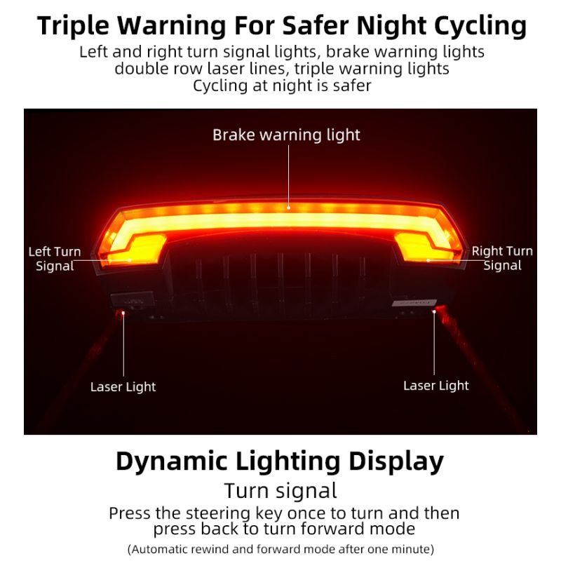 ROCKBROS LKWD-R1 sykkellys smart USB LED med trådløs fjernkontroll for synlighet og sikkerhet MTB og bysykling