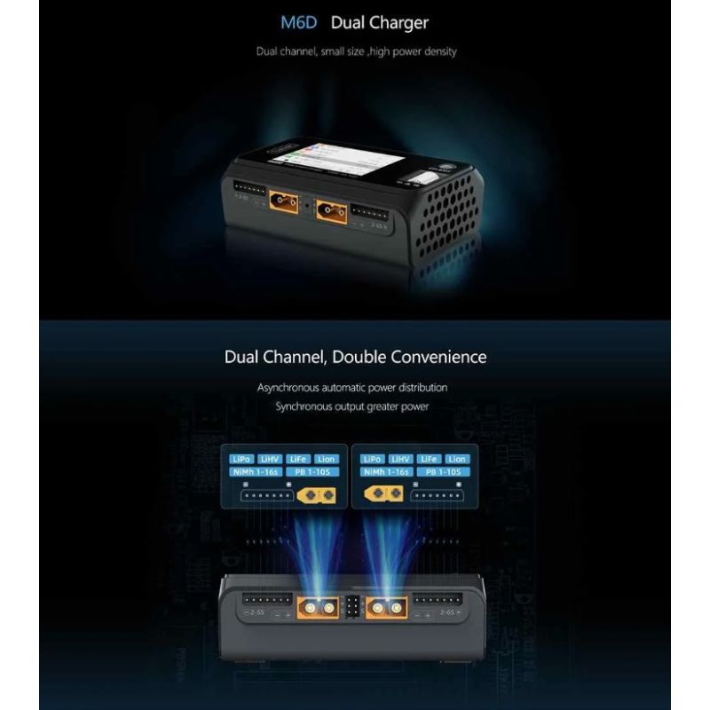 ToolkitRC M6D 500W 15A DC Dual Channel MINI Lader Rask og Effektiv Lading for RC Fjernstyrte Enheter LiPo LiHV