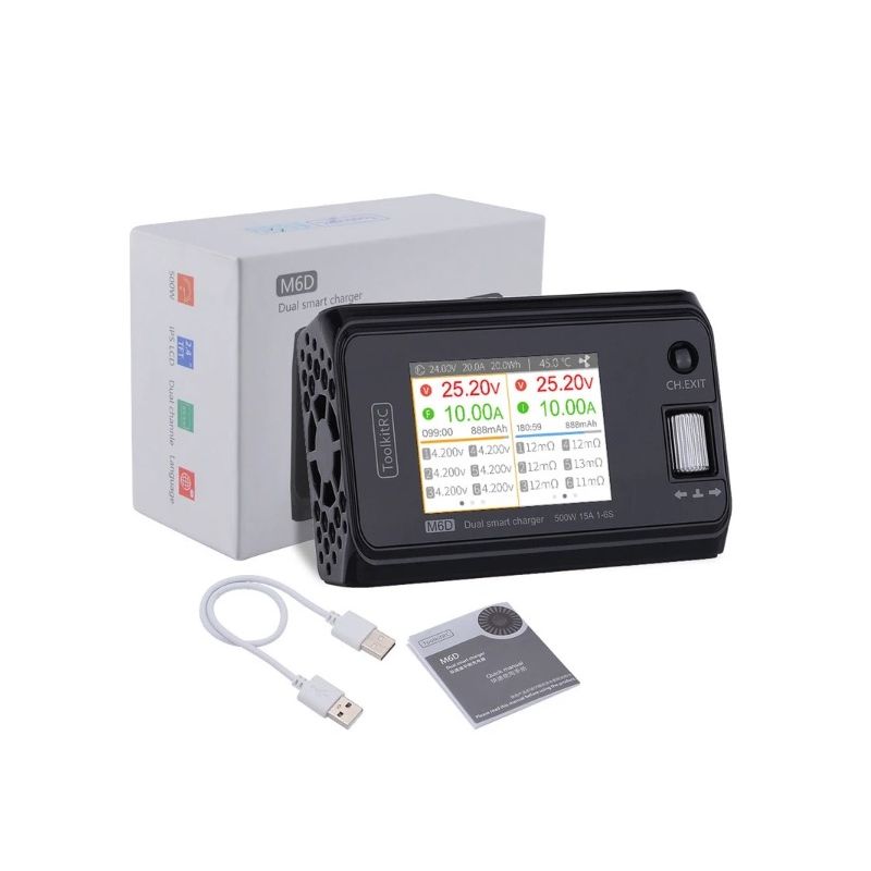 ToolkitRC M6D 500W 15A DC Dual Channel MINI Lader Rask og Effektiv Lading for RC Fjernstyrte Enheter LiPo LiHV