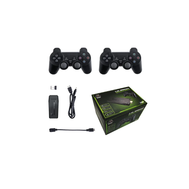 M8 videospillkonsoll retro gaming med 2.4G trådløs kontroller 4K Game Stick og omfattende spillbibliotek