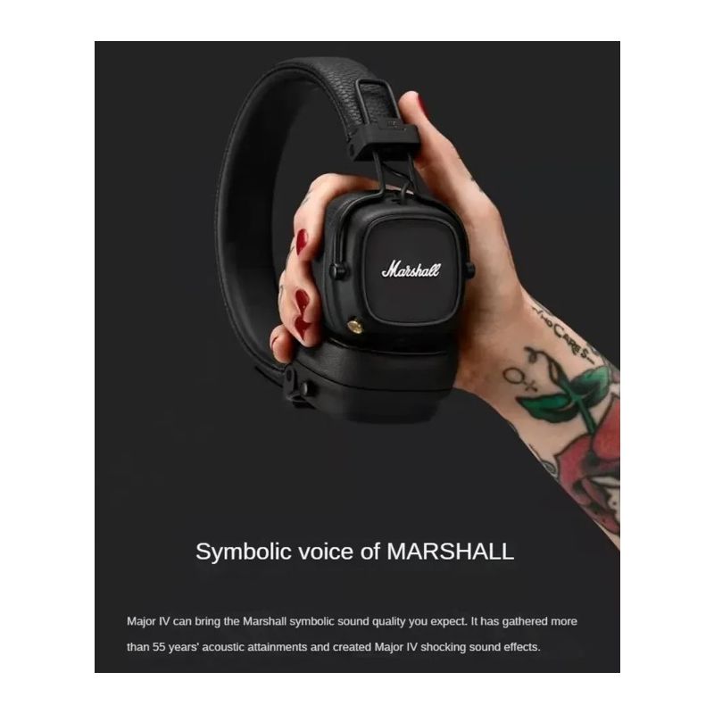 Marshall Major IV Bluetooth-hodetelefoner med signaturlyd og kraftig bass trådløs lading for musikkelskere