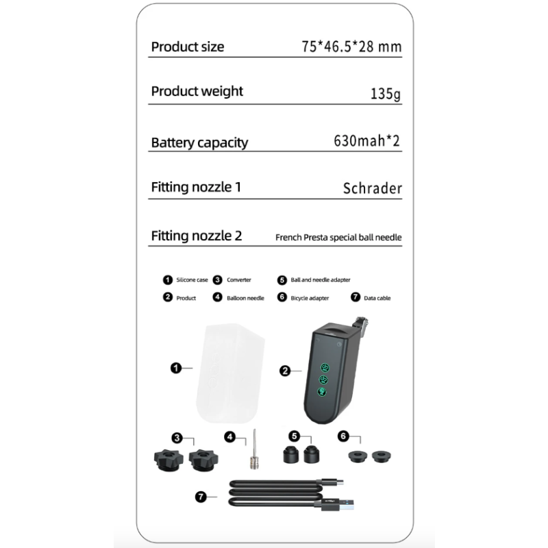 Bærbar Mini Sykkelpumpe med Høy Presisjon Trykksensor Kompakt Oppblåsingsenhet for Syklister på Farten