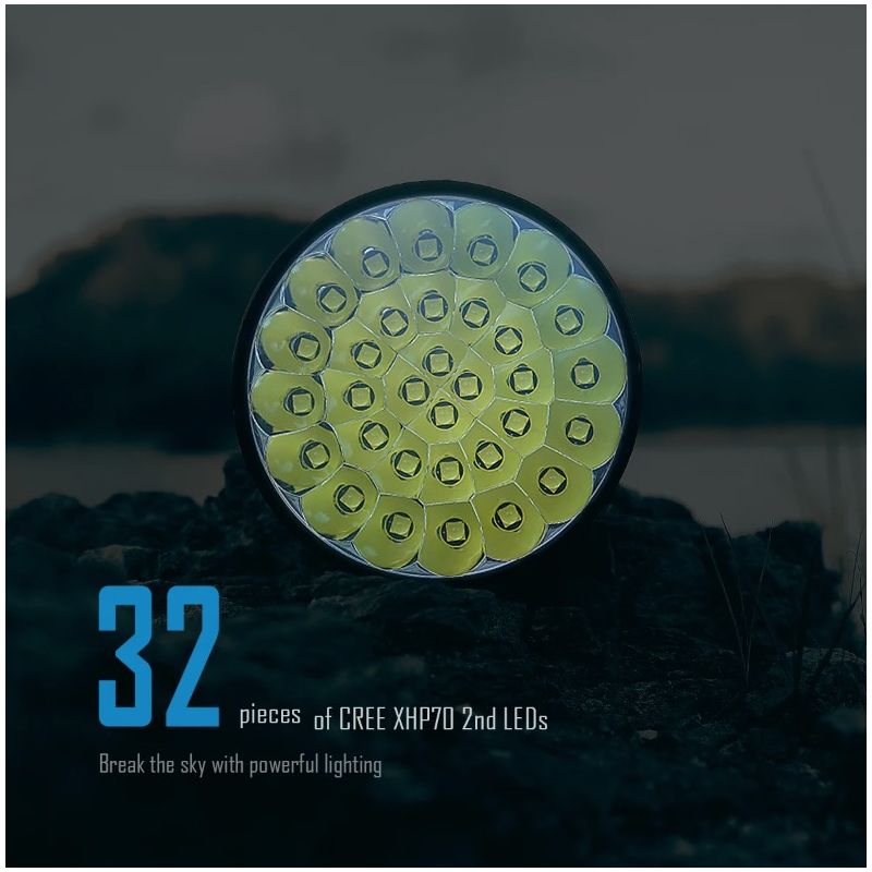 Kraftig IMALENT MS32 LED lommelykt 200000 lumen for utendørs belysning med flere lysmoduser og høy effekt