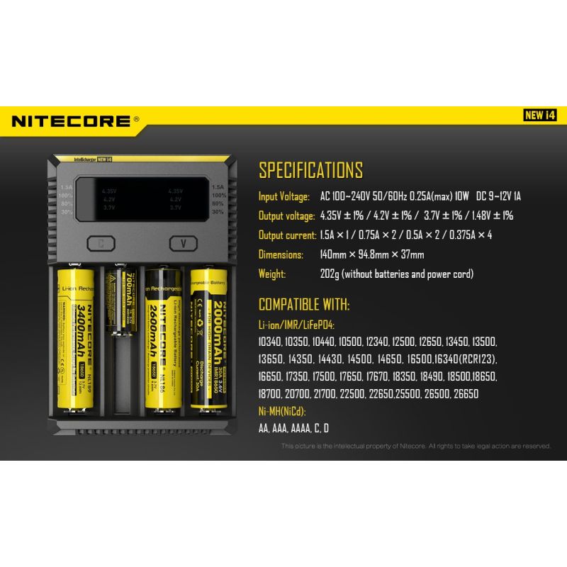 Nitecore Ny I4 Li-ion batterilader med avansert ladeteknologi brukervennlig for smart lading og kompatibilitet