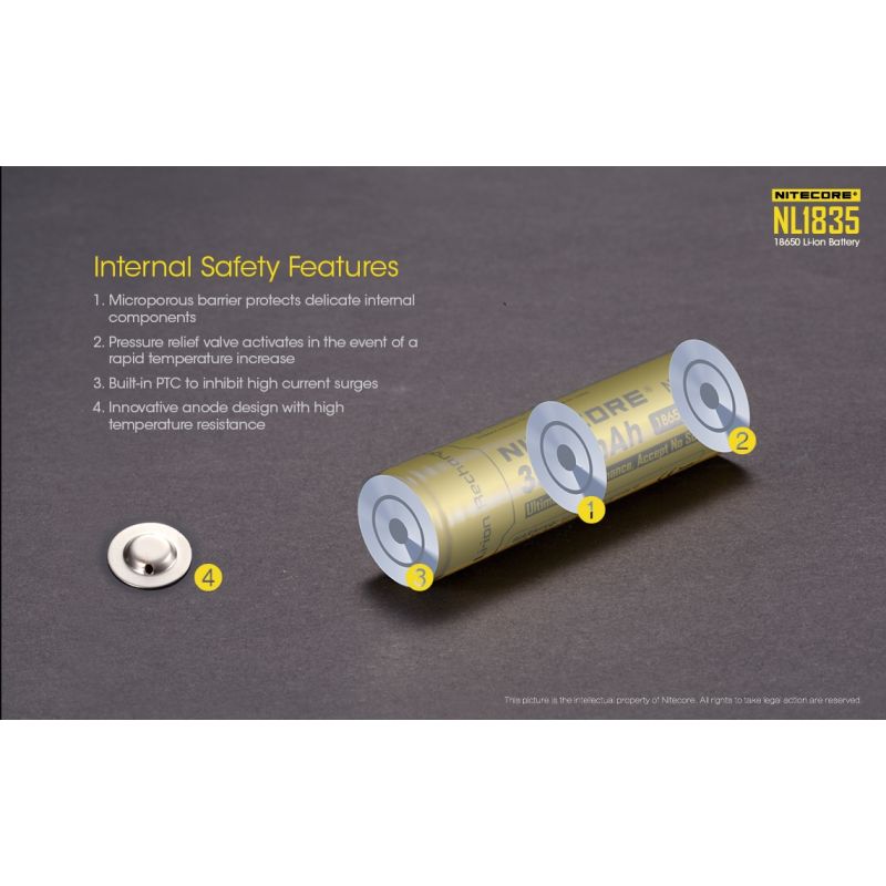 Nitecore 18650 NL1835 Li-ion oppladbart batteri 3500mAh Høy kapasitet lommelyktutstyr forbrukerelektronikk