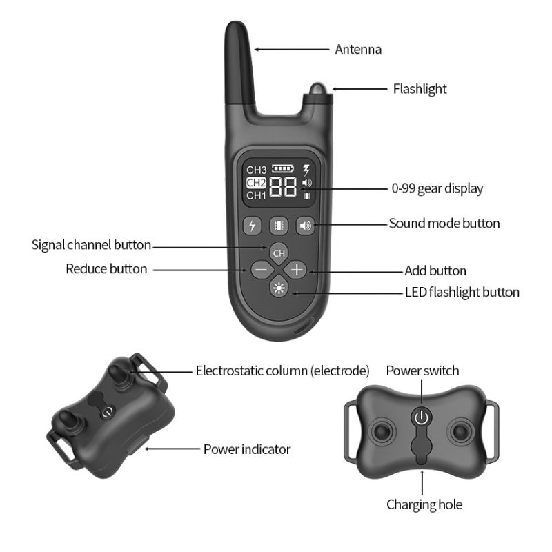 800m Elektrisk Hundetreningskrave Vanntett og Oppladbar med LCD-skjerm Fjernkontroll Human Hundetrening