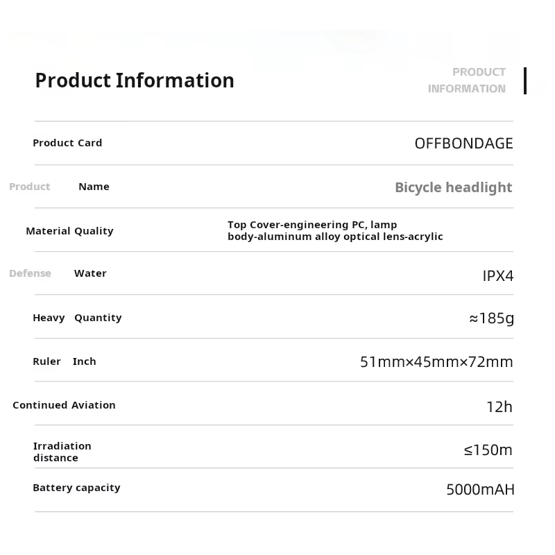 OFF-N5 Sykkellykt 1000 Lumen USB-lading for MTB Landeveissykkel Vanntett Frontlykt