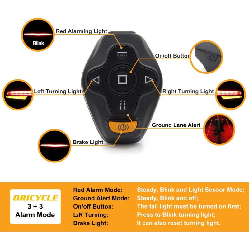 Ampulla C1 LED Sykkelbaklys - Oppladbart, Fjernkontroll, Blinklys, Virtuell Sykkelfil & Nattesynlighet