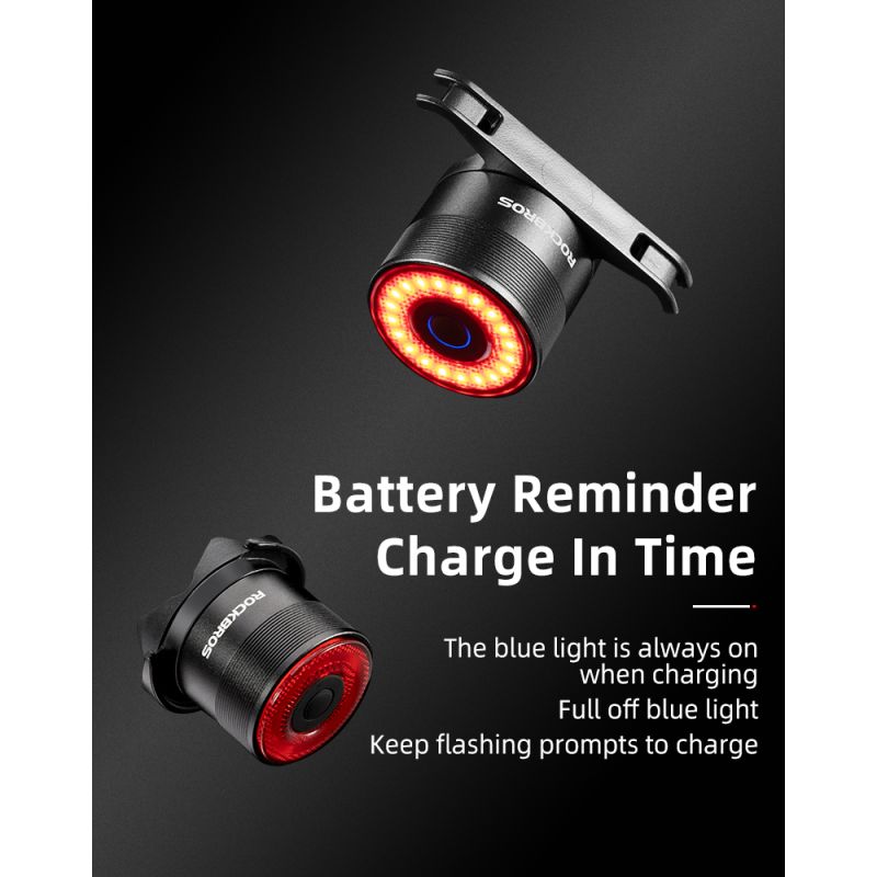 ROCKBROS Q3 sykkelbaklys for nattsykling baklys med smart teknologi og bremsesensor IPX6 vanntett gør synlighet