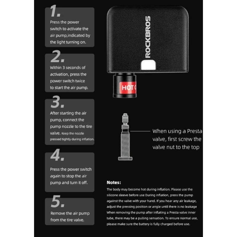 ROCKBROS bærbar mini elektrisk luftpumpe 100PSI oppladbar sykkeltilbehør med slitesterkt og lettvekt design