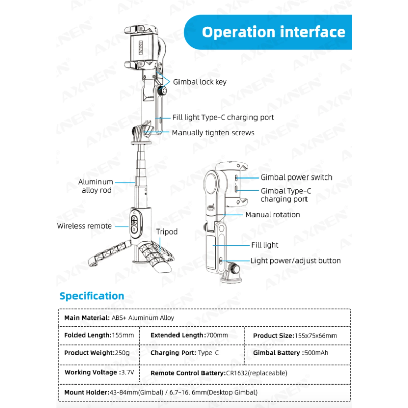 Q18 Selfie Stick med 360 rotasjon og Gimbal stabilisator innovativt fotografiverktøy for sosiale medier