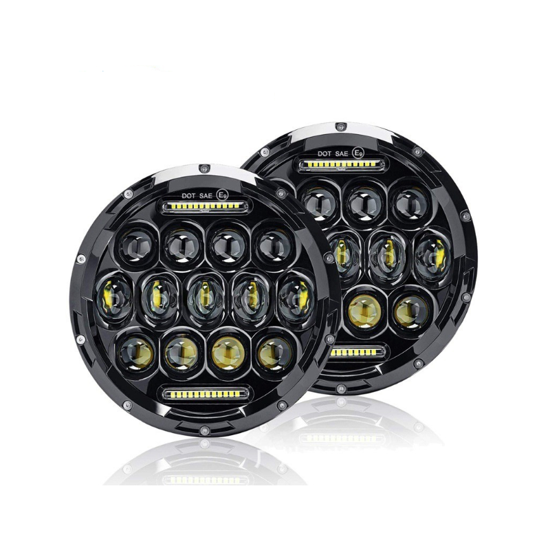 Oppdag 7 tommer motorsykkel LED hovedlykt med beam DRL turn signal for Harley Jeep Hummer vanntett IP67