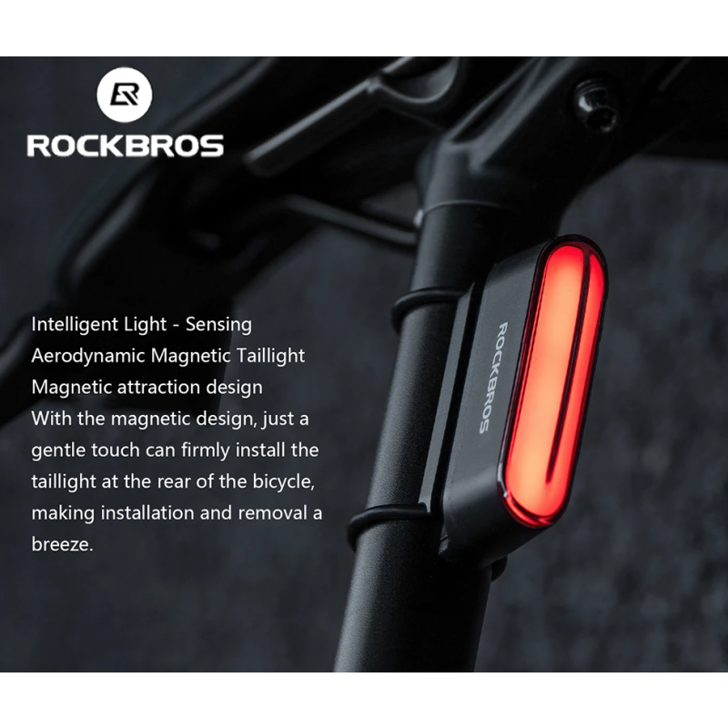 ROCKBROS Magnetisk Sykkel Baklys | Smart Sensor, IPX6 Vanntett, 7 Moduser, Sikkerhet om Natten!