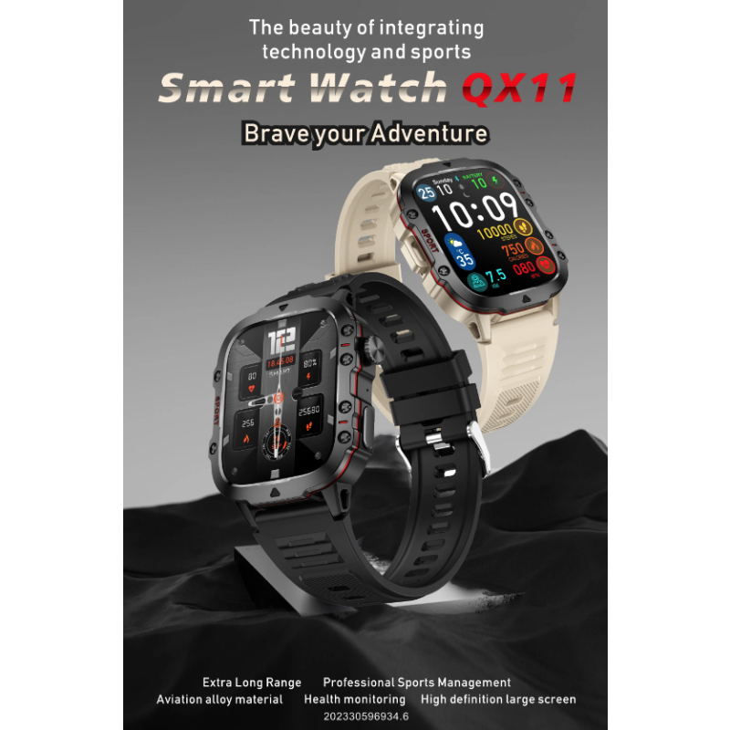 QX11 Smartklokke Herre | IP68 5ATM Sport Fitness Tracker | BT Samtale Pulsklokke 1,96