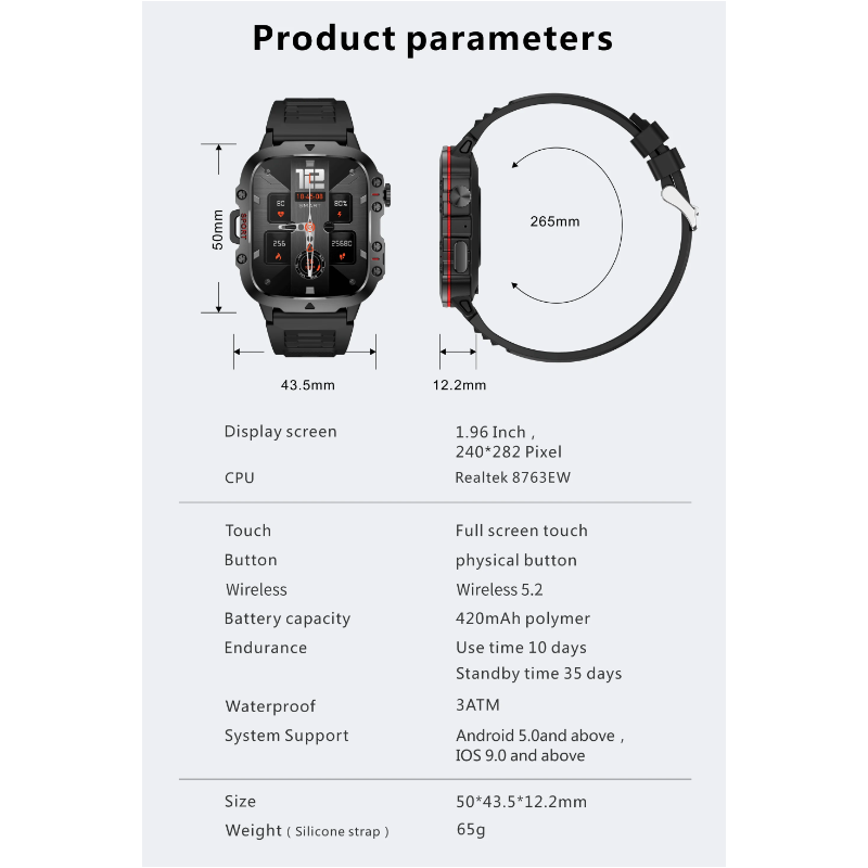 QX11 Smartklokke Herre | IP68 5ATM Sport Fitness Tracker | BT Samtale Pulsklokke 1,96