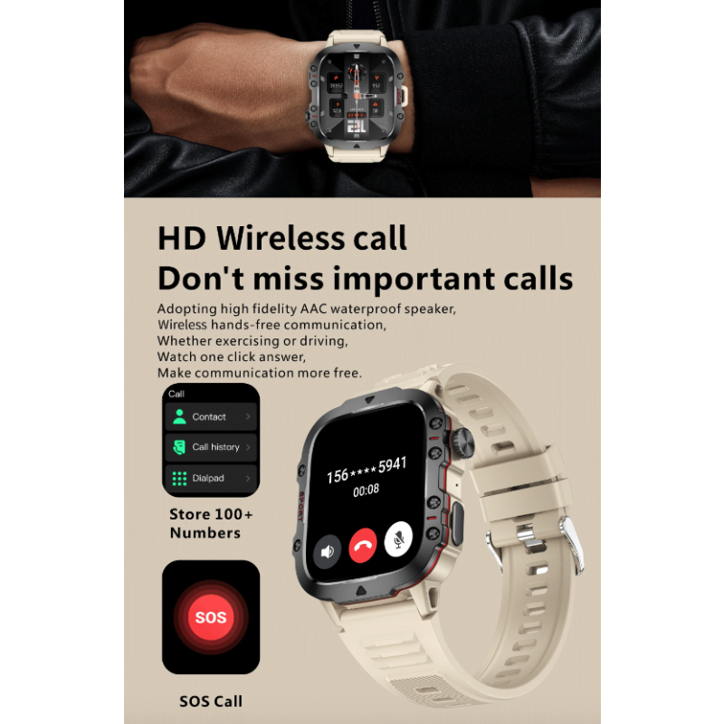 QX11 Smartklokke Herre | IP68 5ATM Sport Fitness Tracker | BT Samtale Pulsklokke 1,96